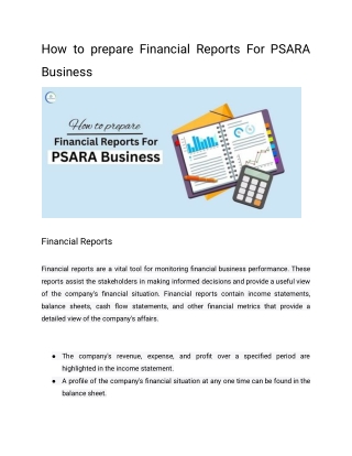 How to prepare Financial Reports For PSARA Business?
