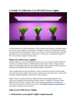 A Guide To Effective Use Of LED Grow Lights