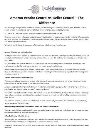 Amazon Vendor Central vs Seller Central: Learning the Difference- Lyxel&Flamingo