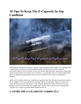 10 Tips To Keep The ECigarette In Top Condition