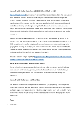 Maternal Health Market Size to Reach USD 28.00 Billion Globally by 2029