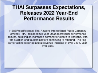 THAI Surpasses Expectations, Releases 2022 Year-End Performance Results