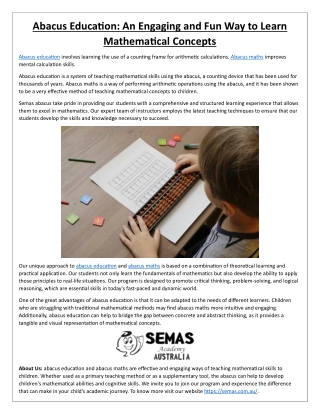 Abacus Education - An Engaging and Fun Way to Learn Mathematical Concepts