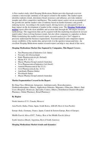 Sleeping Medications Market