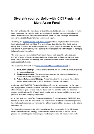 Diversify your portfolio with ICICI Prudential Multi-Asset Fund