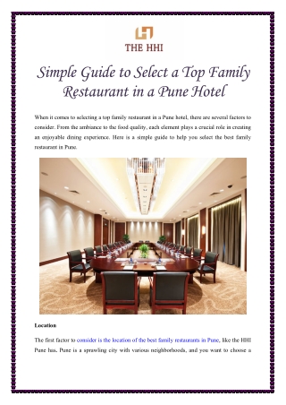 Simple Guide to Select a Top Family Restaurant in a Pune Hotel