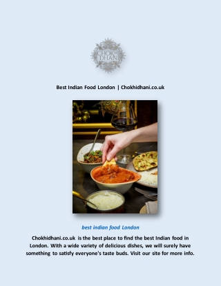 Best Indian Food Near Me | Chokhidhani.co.uk