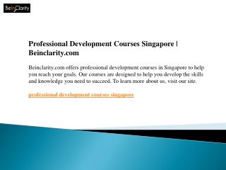 Professional Development Courses Singapore  Beinclarity.com