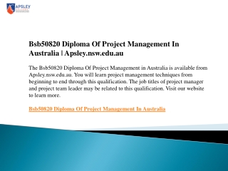 Bsb50820 Diploma Of Project Management In Australia  Apsley.nsw.edu.au