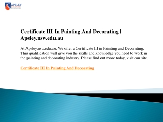 Certificate III In Painting And Decorating  Apsley.nsw.edu.au