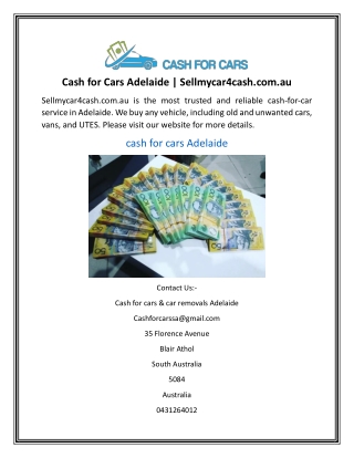 Cash for Cars Adelaide Sellmycar4cash.com.au