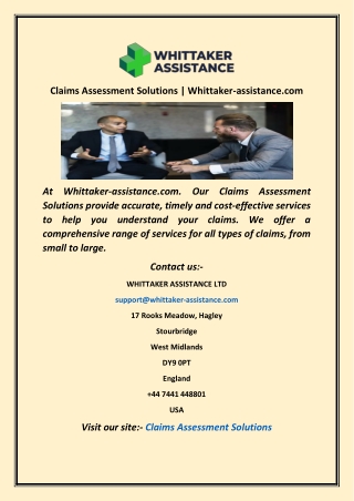 Claims Assessment Solutions  Whittaker assistance com