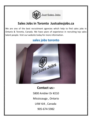 Sales Jobs in Toronto Justsalesjobs.ca