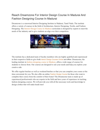 Reach Dreamzone For Interior Design Course In Madurai And Fashion Designing Course In Madurai (1)