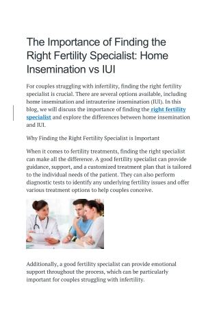 The Importance of Finding the Right Fertility Specialist- Home Insemination vs IUI