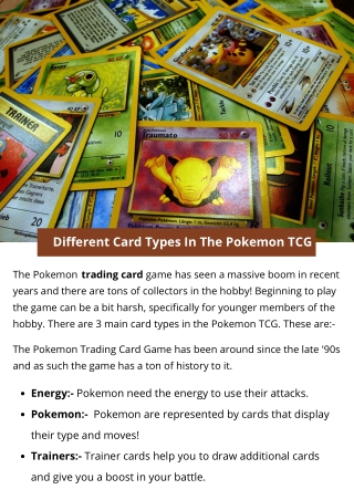 Different Card Types In The Pokemon TCG