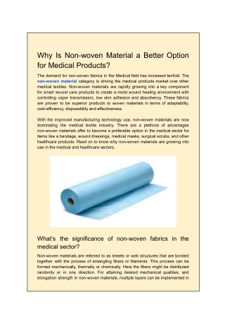 Why Is Non-woven Material a Better Option for Medical Products?