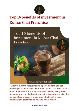 Top 10 benefits of investment in Kulhar Chai Franchise