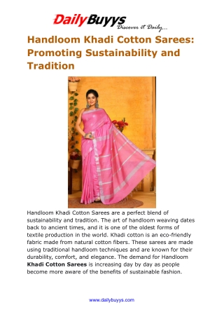 Handloom Khadi Cotton Sarees: Promoting Sustainability and Tradition