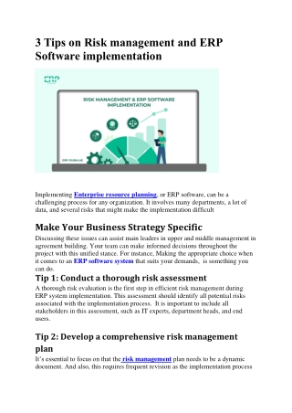 3 Tips on Risk management and ERP Software implementation