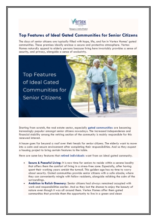 Top Features of Ideal Gated Communities for Senior Citizens