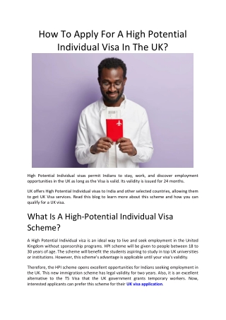 How To Apply For A High Potential Individual Visa In The UK