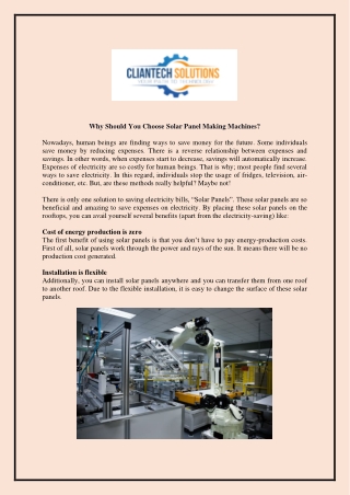 Why Should You Choose Solar Panel Making Machines?