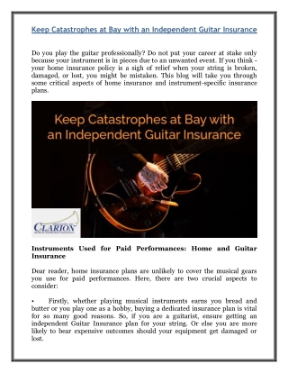 Keep Catastrophes at Bay with an Independent Guitar Insurance