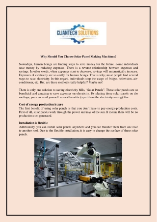 Choose Solar Panel Making Machines?