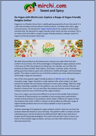 Go Vegan with Mirchi.com: Explore a Range of Vegan-Friendly Delights Online!