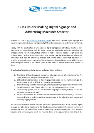 E-Lins Router Making Digital Signage & Advertising Machines Smarter