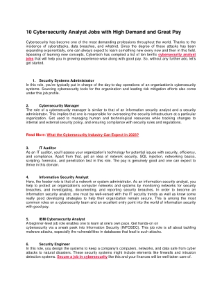 10 Cybersecurity Analyst Jobs