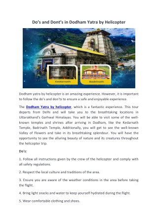 Do’s and Dont’s in Dodham Yatra by Helicopter