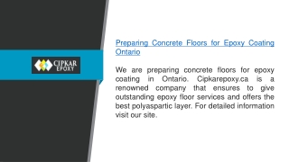 Preparing Concrete Floors For Epoxy Coating Ontario Cipkarepoxy.ca