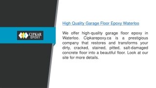 High Quality Garage Floor Epoxy Waterloo Cipkarepoxy.ca