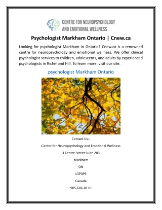 Psychologist Markham Ontario Cnew.ca