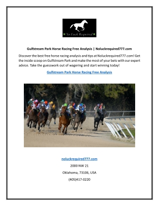 Gulfstream Park Horse Racing Free Analysis | Noluckrequired777.com