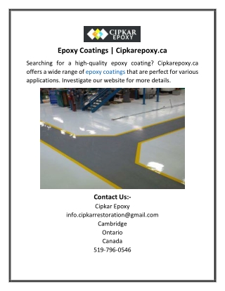 Epoxy Coatings Cipkarepoxy.ca