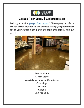 Garage Floor Epoxy Cipkarepoxy.ca