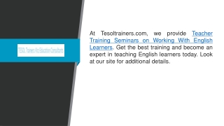 Teacher Training Seminars on Working With English Learners  Tesoltrainers.com