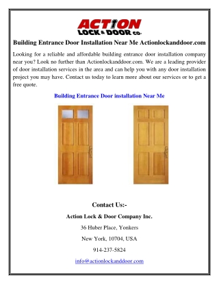 Building Entrance Door Installation Near Me | Actionlockanddoor.com