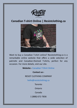 Canadian T-shirt Online  Resistclothing.ca