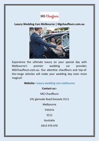 Luxury Wedding Cars Melbourne  Mgchauffeurs.com