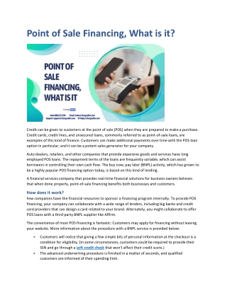 Point of Sale Financing, What is it