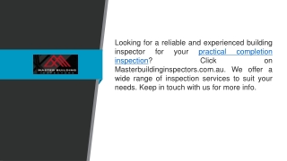 Practical Completion Inspection  Masterbuildinginspectors.com.au