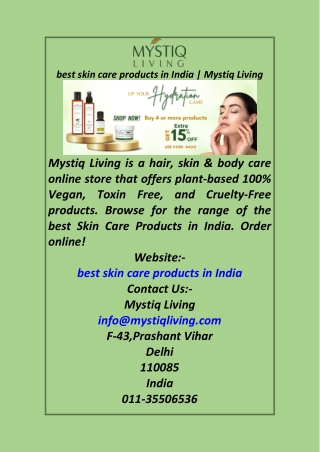 best skin care products in India  Mystiq Living