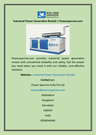 Industrial Power Generation Rentals  Powersparrow
