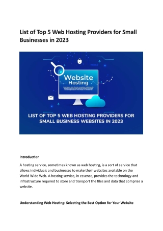List of Top 5 Web Hosting Providers for Small Businesses in 2023