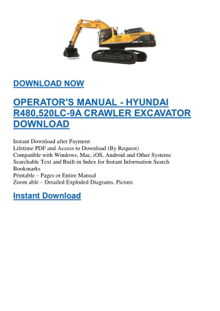 OPERATOR'S MANUAL - HYUNDAI R480,520LC-9A CRAWLER EXCAVATOR DOWNLOAD