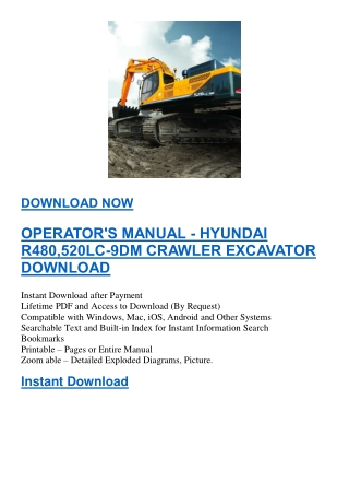OPERATOR'S MANUAL - HYUNDAI R480,520LC-9DM CRAWLER EXCAVATOR DOWNLOAD